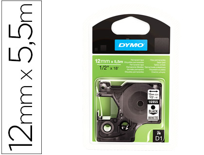 Cinta Dymo D1 12mm. x 5,5m. plástico blanco tinta negra 40910